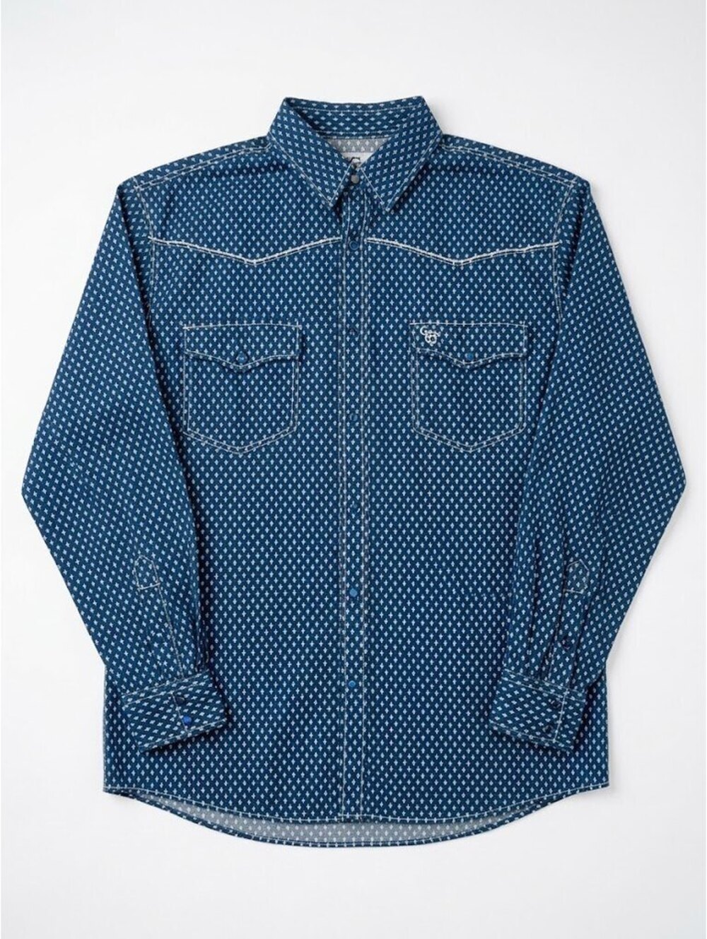 Cowboy Hardware Men’s M Blue Geometric Pearl Snap Western Shirt Cotton